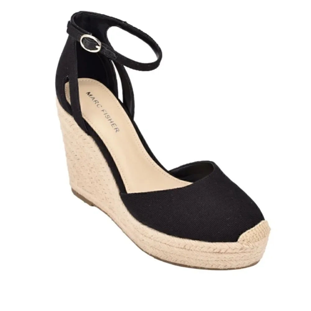 Marc Fisher Teelan Esapdrille Wedge Sandals Black